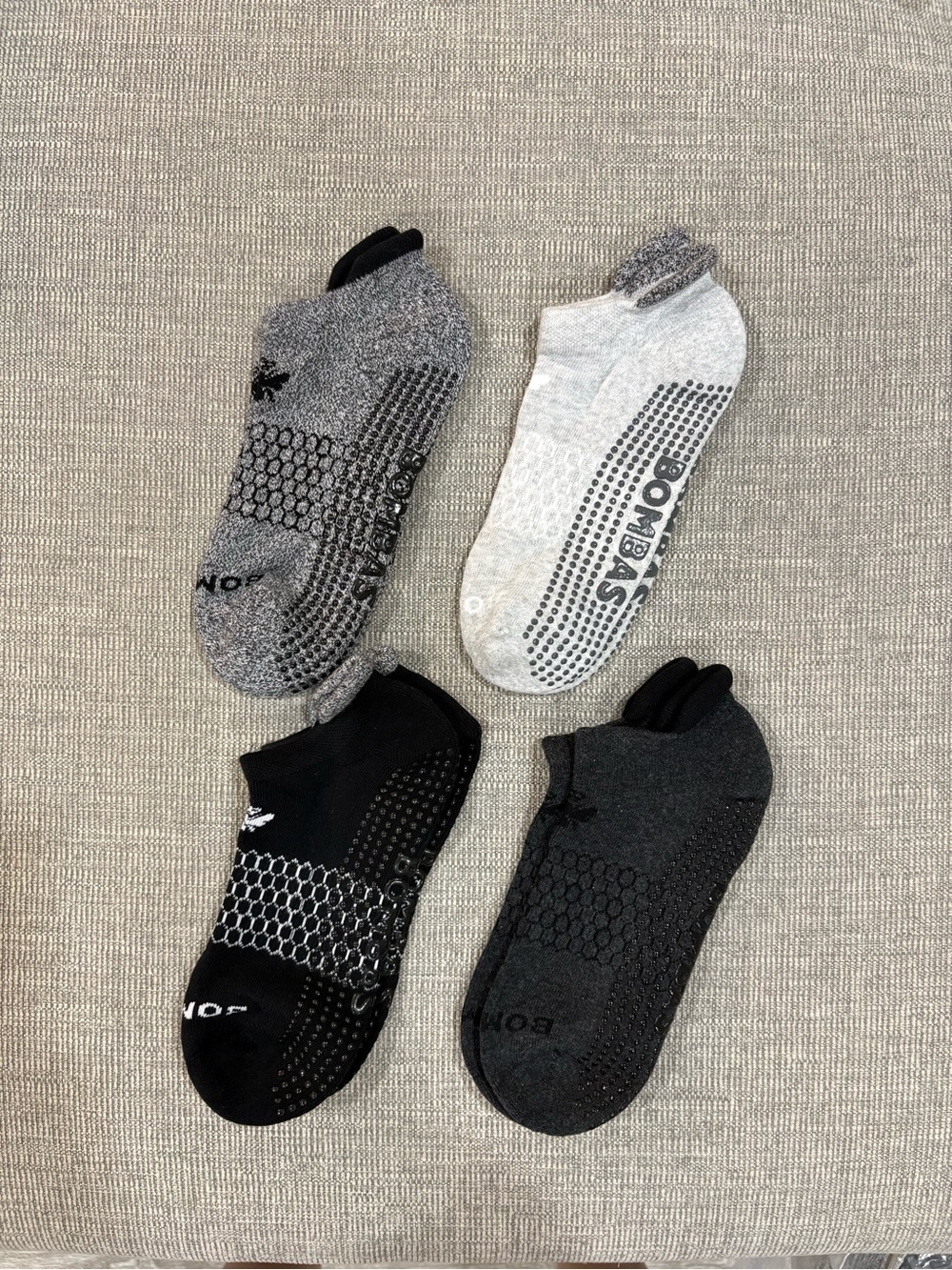 Bombas Men's/women’s No-Show Sock 4-Pack — Black, Dark Gray, Light Gray, Heather